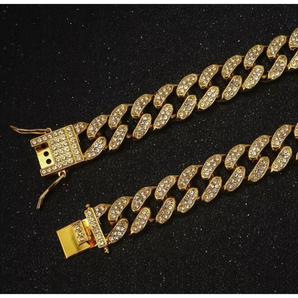 Pet Dog Cat Metal Gold Chain Diamond Cuban Link Collar Luxury Necklace Bling 12
